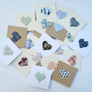 3"x3" Mini Origami Notecards, Assorted Mini Heart Card, Minimalist Love Note, Wedding Anniversary Blank Note, Gift Enclosure, Thank You Note