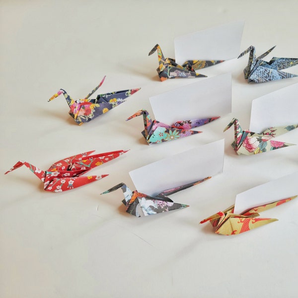 Origami Crane Place Card Holders, Wedding Party Place Card Display, Table Name Cards Display, Traditional Japanese Chiyogami Patterns
