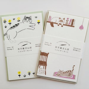 Mini Letter Set Kitty Cats, Message Notes with Envelopes, Kawaii Japanese Stationery, Kitty Kitten Lover Gift,  Penpal Mail Supplies