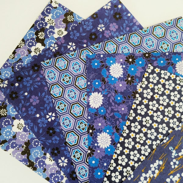 Indigo Dyed Origami Chiyogami Paper, Navy Japanese Aizome Paper, Decorative Folding Paper, Decoupage Craft, 15x15cm (6"x6"), 30 sheets