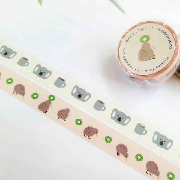 Kiwis Koala Washi Tapes,15mm, Oceanian Widlife Animals, Decorative Masking Tapes, Kids Birthday Party Favor, Hamamonyo, 1 or 2 rolls