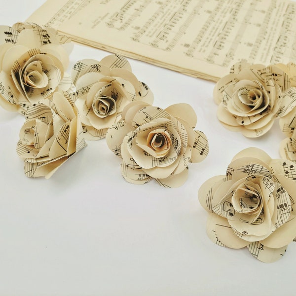Vintage Sheet Music Rose, Musical Rustic Wedding Flower Centerpiece, Upcycled Paper Flowers, Music Lover Room Decor, NO STEM
