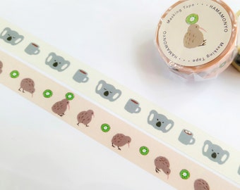 Kiwis Koala Washi Tapes,15mm, Oceanian Widlife Animals, Decorative Masking Tapes, Kids Birthday Party Favor, Hamamonyo, 1 or 2 rolls