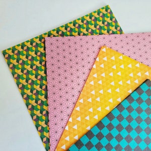 Geometric Origami Paper, Chiyogami Washi Paper, Checkered Hemp Pattern, Folding Craft, Scrapbook Paper Pack, 15x15cm (6"x6"), 24 sheets