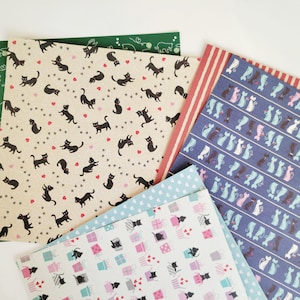 Cat Origami Paper Pack, 6x6 inch, 6 Designs, 30 sheets, Reversible Chiyogami Paper, Double Sided Folding Paper, Animal Pet Pattern