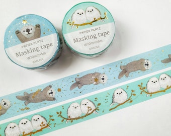 Bird & Otter Washi Tape Gold Foil, 20mm, Journal Masking Tape, Kawaii Stationery Gift, by Papier Platz-MILINA, 1 or 2 pcs