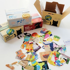 Mini Supply Flake Stickers in Box, Holographic Stickers, Dog, Cat, Dairy Farm Produce, Pets Owner Gift, Junk Journal, Scrapbook Decor