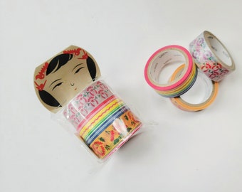 3pcs Kokeshi Masking Washi Tape, 15mm, Japanese Doll Pattern, Kawaii Stationery Gift, Girl Birthday Favor, Journal Planner, by Saien