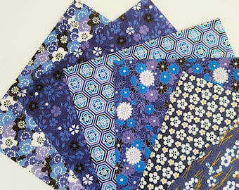 Indigo Dyed Chiyogami Paper, Aizome Navy Origami Paper, Folding Craft Paper, Dark Blue, 15x15cm (6"x6"), 30 sheets