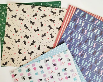 Cat Origami Paper Pack, 6x6 inch, 6 Designs, 30 sheets, Reversible Chiyogami Paper, Double Sided Folding Paper, Animal Pet Pattern