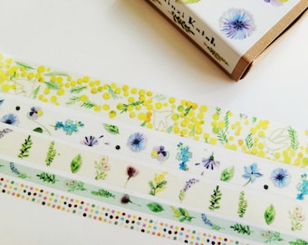5 pcs Flowers Leaves Washi Tapes, Mini Masking Tapes Box Set, Kawaii Stationery, Washi Gift Set, Journal Planner, Girls Birthday Favor