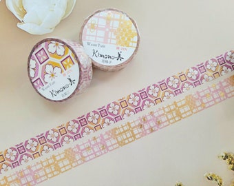 2pcs Geomectric Floral Washi Tapes, 15mm, Traditional Yuzen Pattern, Masking Tape Foil, Journal Planner, by Kamiiso Kimono