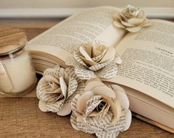 Vintage Book Page Roses Stemless, Literary Wedding Home Decor, Bookshelf Staging, Table Bookish Centerpiece, Upcycled Flowers