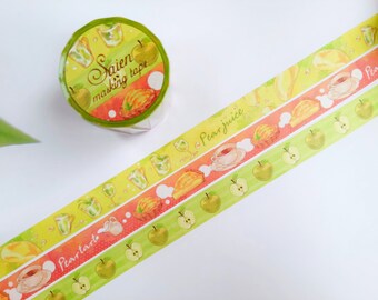 set of 3 Pear Washi Tapes, 15mm, Journal Planner, Fruits, Juice, Bakery, Food Masking Tapes, Kamiiso Saien