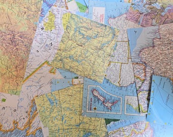 25+ Vintage Map Scrap Pieces,  Atlas Ephemera Paper, Junk Journal Scrapbook Decor, Geography Craft, Collage Media Art