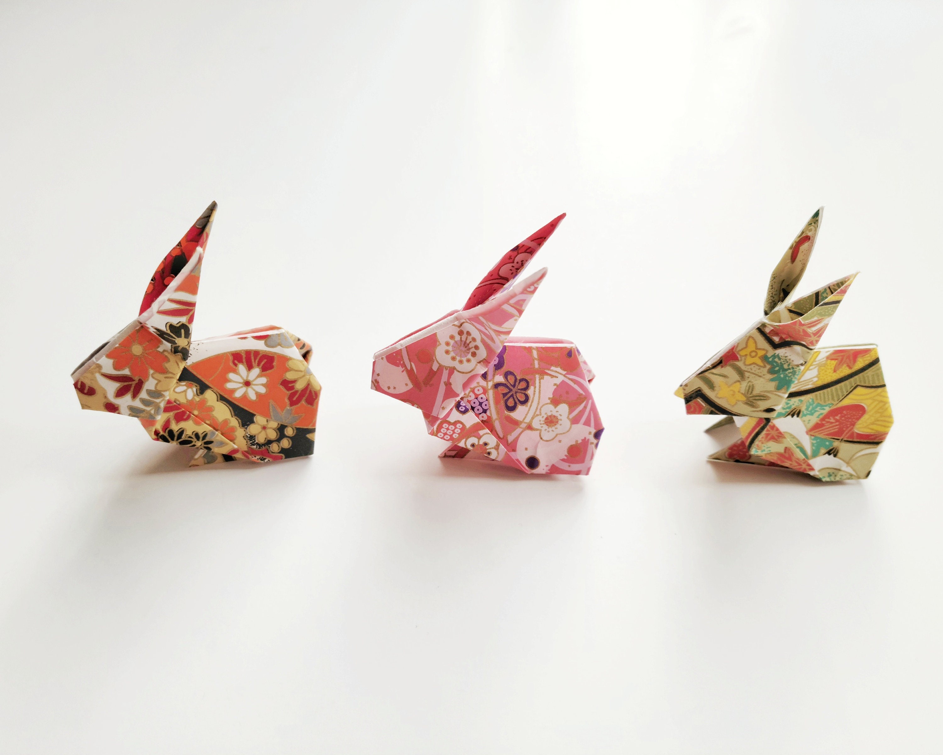 Origami Bunny Rabbits With Gold Accent, Hand Folded Paper Rabbit ...