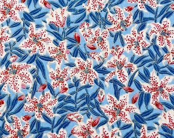 Large Yuzen Japanese Paper, Handmade Decorative Paper, Origami Craft, Bookbinding, Decoupage, Lillies on Blue, #WM019