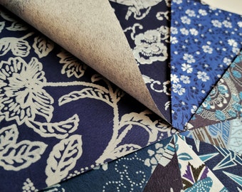 Indigo Dyed Origami Paper, Aizome  Washi Chiyogami, Traditional Japanese Paper, Navy Dark Blue, 15x15cm (6"x6"), 10 sheets