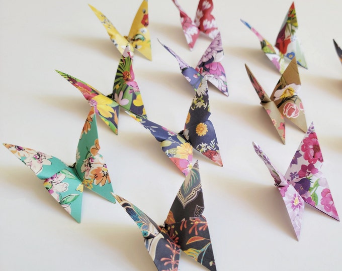 Assorted Origami Butterflies in Floral Patterns, SMALL Hand Fold Paper Butterflies, Nursery Wall Decor, Baby Shower Wedding Table Decor