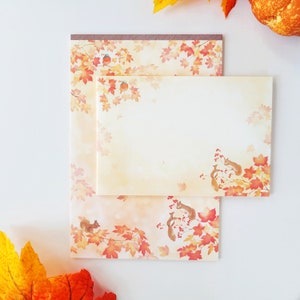 Fall Maple Leaves Letter Set, Tree, Birds, Squirrels, Writing Paper with Envelopes, Japanese Paper Stationery, Kawaii Mail Supplies, NB Co