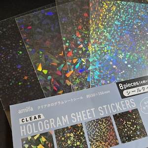 Hologram Sheet Stickers, 6&quot;x6&quot;/15x25cm, Sparkle Clear Holographic Sticker Sheet, Transparent Adhesive Sheet,4 Patterns, 8 sheets