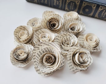 Book Page Mini Roses, Spiral Hand Rolled Paper Roses, Literary Wedding Flower Decor, Upcycled Paper Roses, Book Shelf Decor