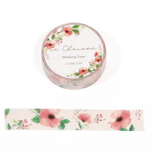 May include: A roll of pink floral patterned washi tape with the text "Le Chamon Masking Tape LABCLIP" on the label.