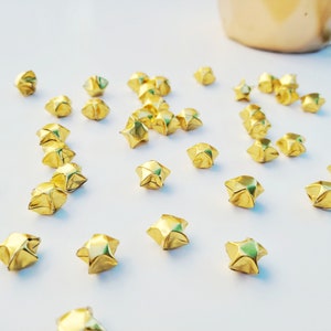 Gold Origami Lucky Stars, Metallic Foil Mini Wishing Stars, 3D Wedding Confetti, Christmas New Year Decoration, Party Table Scatter Decor
