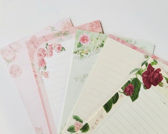 Vintage Rose Themed Letter Set, Floral Writing Paper with Envelope, 20 sheets, Japanese Stationery Set, Penpal Mail Supplies