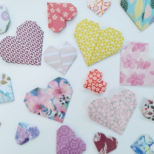 Assorted Origami Hearts, Colorful Patterned Paper Hearts, Card Making Embellishment, Scrapbooking Supplies, Wedding Decor, Gift Topper