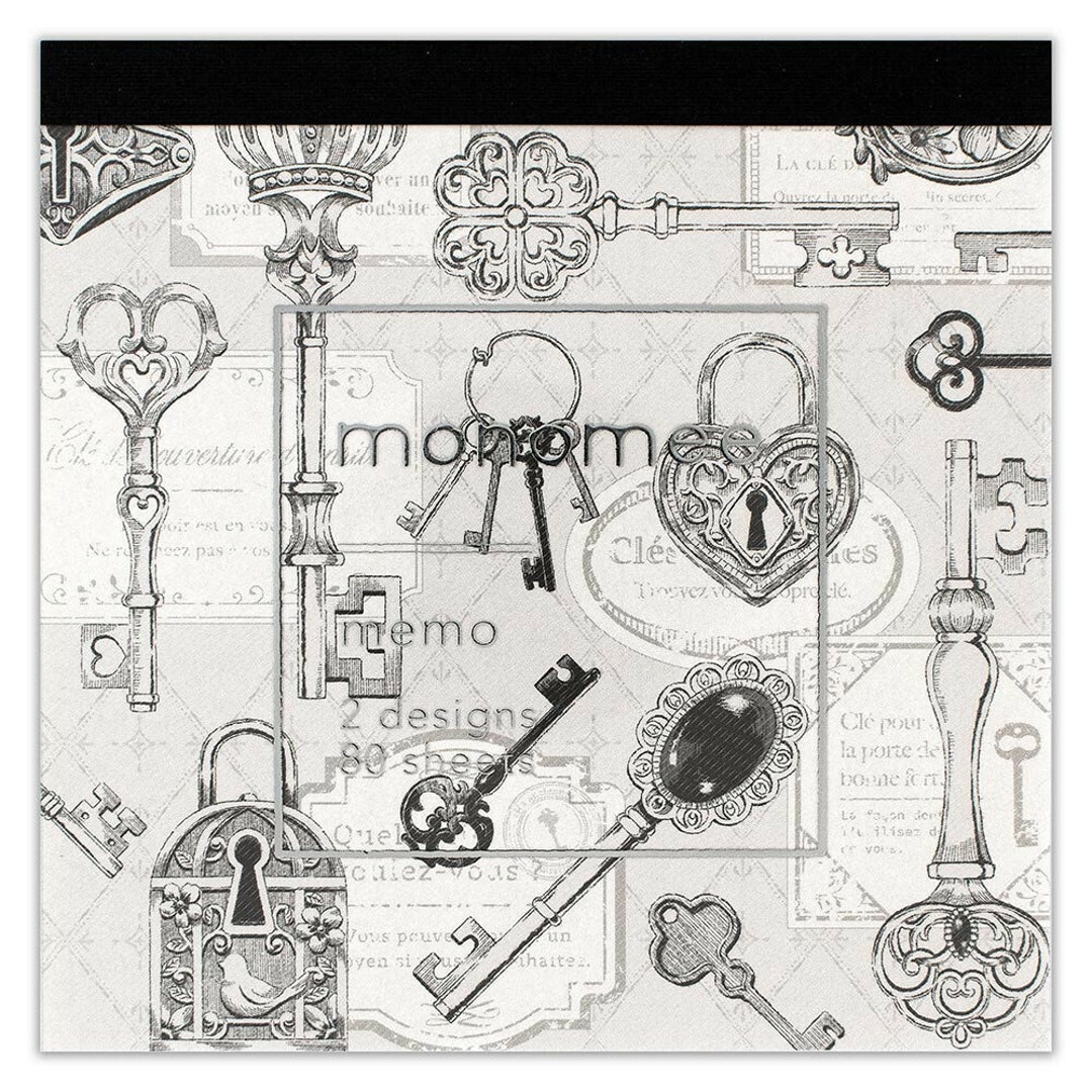 Vintage Key Memo Block Monotone Color, Skeleton Key, Grey Black Note ...