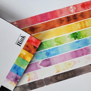 8pcs Watercolor Washi Tapes, 15mm, Solid Gradient Colors, Basic Masking Tapes for Artwork, Japanese Stationery Gift Set