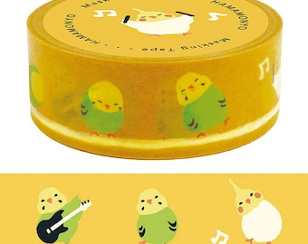 Musical Parakeet Washi Tapes Green, 15mm, Bird Pet Masking Tapes, Bird Lover Gift, Christmas Stuffer for Girls Teen, Hamamonyo