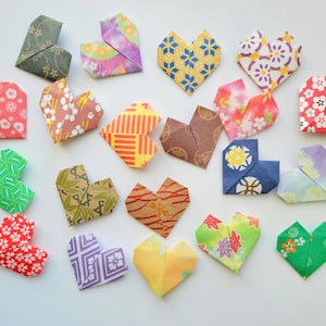 Assorted Mini Origami Heart, Hand Folded Paper Hearts, Japanese Traditional Pattern, Wedding Anniversary Table Decor,