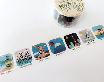 Japan Landmark Washi Tape, 30mm, Nippon Cities Travel , Journal Masking Tape, Kawaii Stationery, by Rink-Rinrei