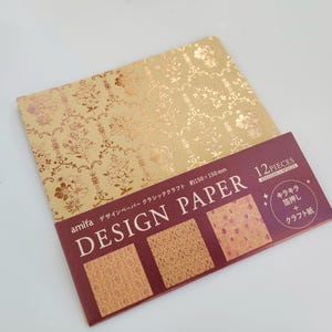 Appliqué en aluminium, papier kraft design origami, 15 x 15 cm, estampage de feuille, papier kraft décoratif, scrapbooking, fleurs/Damas, 3 motifs, 12 feuilles