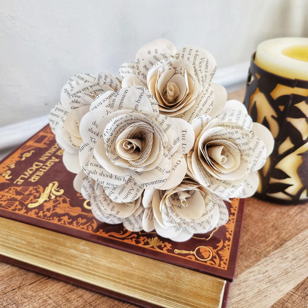 Book Page Roses With Stem, Vintage Paper Flowers, Literary Wedding ...