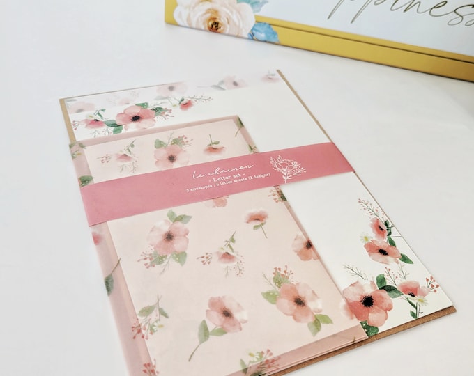 Pink Letter Set Pink Flower Writing Letter Set, Pink Bloom, Writing Sheets With Vellum ...