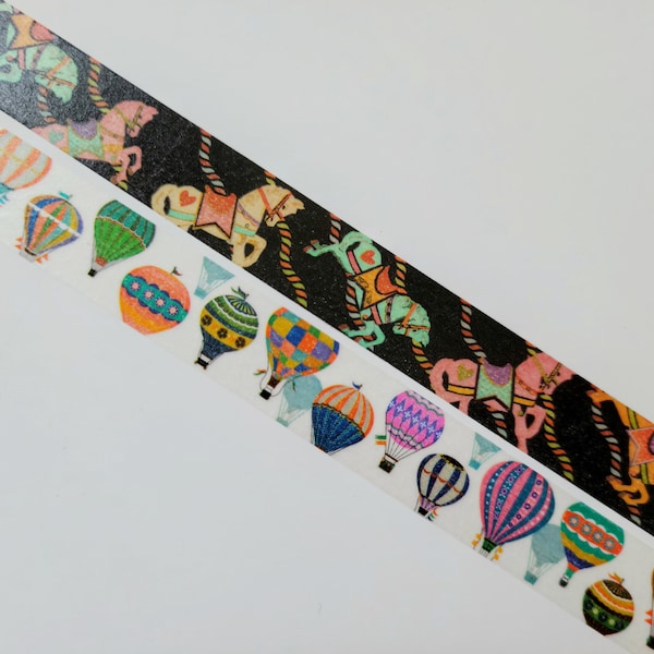 Fun Festival Washi Tapes, Rocking Horses, Balloons, 15mm x 10m, Journal Planner Masking Tape, Kawaii Stationery, by Juno