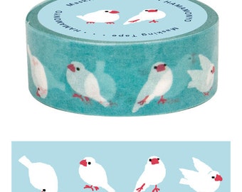 White Bird on Blue Washi Tapes, 15mm, Japanese Bird Masking Tapes, Bird Lover Gift, Christmas Stuffer for Girls Teen, Hamamonyo