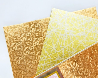 Textured Gold Origami Paper Pack, 6"x6", Embossed Metallic Paper Sheet, Scrapbooking, Jewelry Making, 2 Types, 14 Sheets