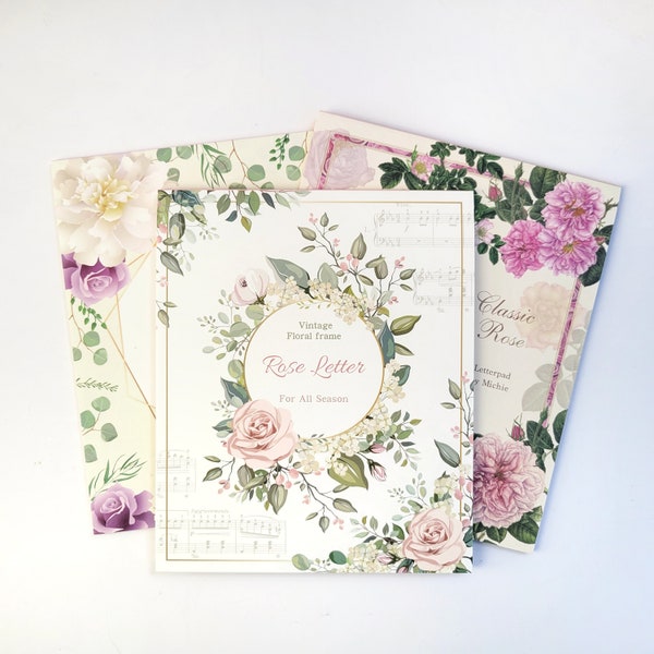 Letter Pad Rose Collection, Floral Writing Paper, 18 sheets, Lined, Unlined, Letter Sheet, Note Pad, Japanese Stationery, Mail Supplies