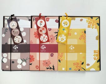 Fall Flower Letter Set w/ Seals, Writting Paper with Envelopes, Autumn Season Paper Stationery, Snail Mail Supplies, Cosmos, Mums, Kumquat