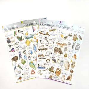 Bird Gold Foil Crepe Sticker Sheet, Adult Visual Dictionary, Bird,Parakeet, Shima Enaga, Owl, by Kamio, 1 sheet