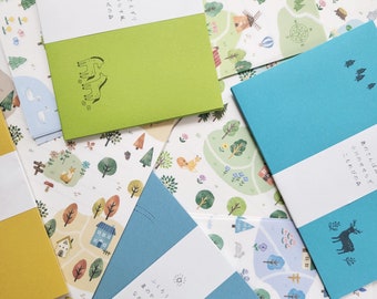 Forest Letter Writing Paper Set, Letter Sheets with Envelopes, Spring, Summer, Fall, Winter, Japanese Stationery, Snail Mail Supplies