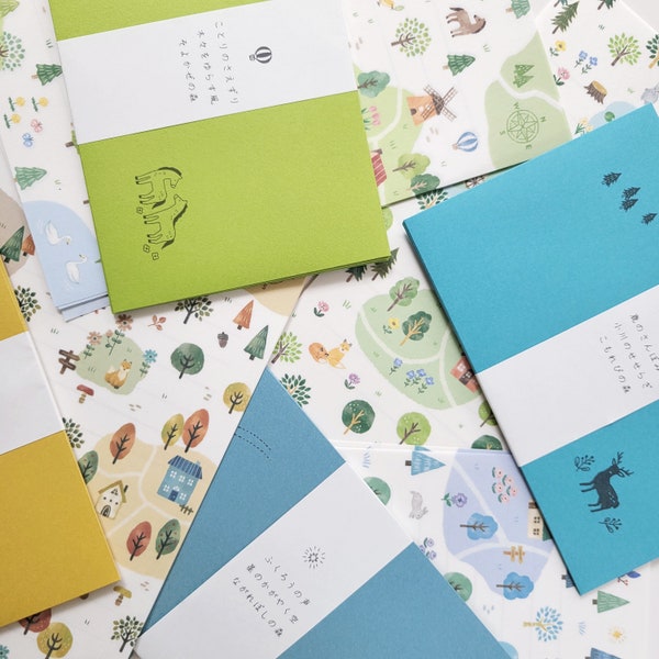 Forest Letter Writing Paper Set, Letter Sheets with Envelopes, Spring, Summer, Fall, Winter, Japanese Stationery, Snail Mail Supplies