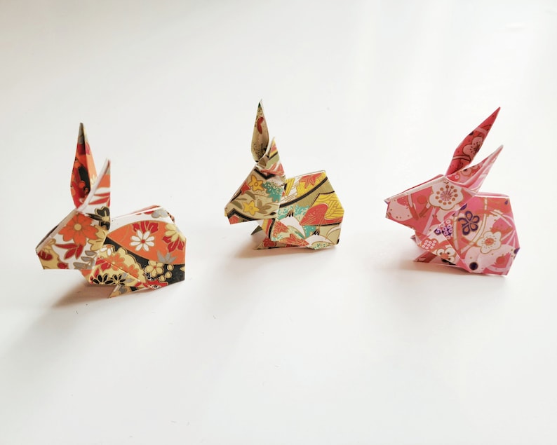 Origami Bunny Rabbits With Gold Accent, Hand Folded Paper Rabbit ...
