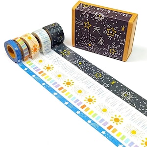 5pcs Stars Mini Washi Tape Set, Petite Box Masking Tapes, Design by Shinzi Katoh, Journal Planner, Scrapbook Supplies, 5 rouleaux