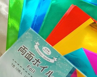 Two Sided Foil Origami Paper, 15x15cm, 6"x6", Assorted Metallic Craft Paper, Holiday Festive Scrapbook Paper, 12 Sheets