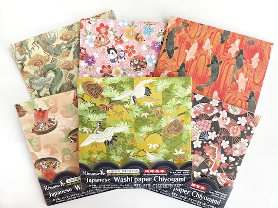 Lucky Charm Origami Chiyogami Paper, 6"x6" / 15x15cm, Unryu Mulberry Washi, Japanese Good Fortune Motif, 24 sheets
